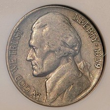 1939 DDR Doubled Monticello Jefferson Nickel Error RARE EARLY ANACS HOLDER VF20