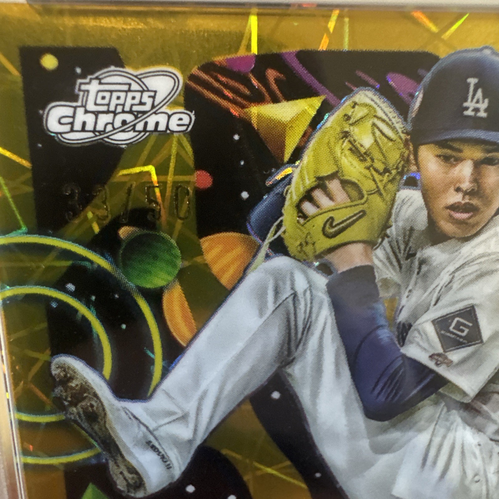 Topps 2025 Cosmic Chrome Roki Sasaki RC #68 Gold Interstellar /50 PSA 9 POP 9 view 5