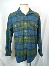 Field  Stream Flannel Shirt Mens L Green Blue Plaid Button Up Long Sleeve Cotto