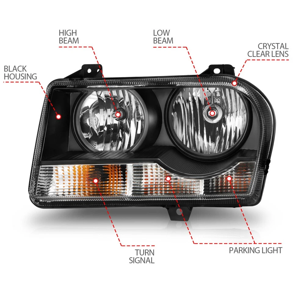 Anzo 121544 Headlight For 2005-2010 Chrysler 300 Left and Right Black Housing - Image 4 of 4