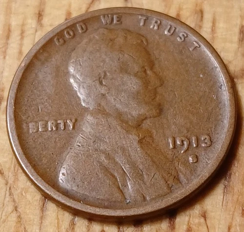 Lincoln Wheat Cent 1913 S VG/FINE #34