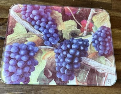 VTG Tuscany Grapes Tempered Glass Cutting Board Kitchen Trivet Wine