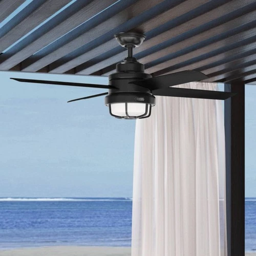 54" Hunter Searow Black WeatherMax Wet Rated LED Fan with Wall Control - Picture 1 of 10