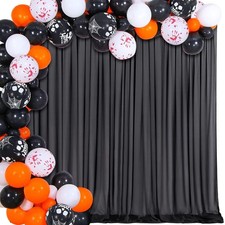 Black Backdrop Curtain 10ft x10ft Backdrop Drapes for Birthday Parties Chiffo...