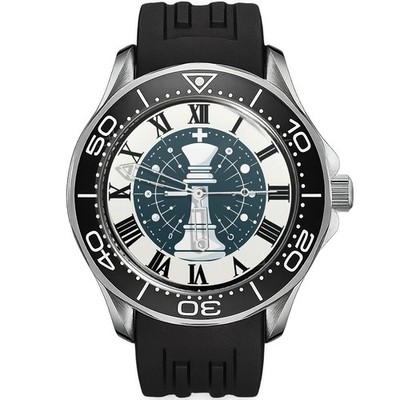 White Chess Kings Gambit Gift Silicone Strap Wrist Watch
