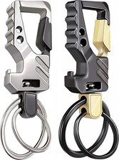 2 Pack Heavy Duty Metal Keychains Opener Clip Car Key Chains with Black / Silve