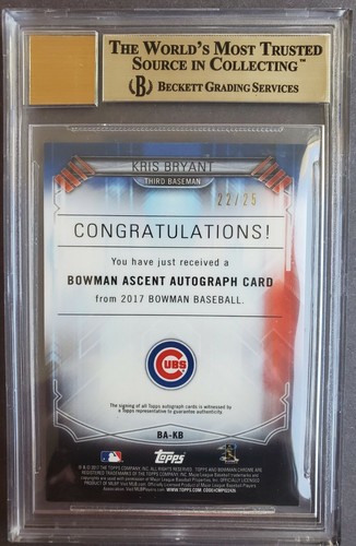 2017 Bowman Chrome Ascent Auto Orange Refractor Kris Bryant /25 BGS 9.5/10 - 第 2/3 張圖片