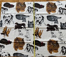 Vintage CAT & DOG Puppy Breeds Cut & Sew Large Appliqué Cotton Fabric Panel 