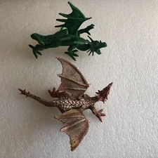 2011 Fantasy Green & Mystical Fire Dragon Figure 4.5” 5.75" PVC Toy Realistic 