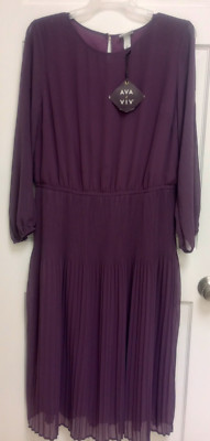 Ava & Viv Purple Pleated Chiffon Midi Cold Shoulder Dress Plus Size  NWT