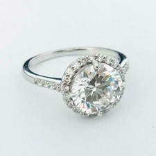 2.50ct White Round Cut Moissanite Halo Engagement Ring 14k White Gold Size 6