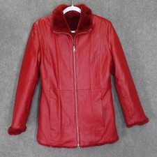 Marc Mattis Womens Jacket Size Small Red Leather Reversible Faux Fur Zip Front