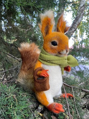 Cute squirrel in a green scarf - Soft Toy Squirrel - Squirrel Lover Gift