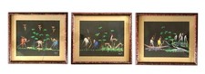 Set 3 African Folk Art Original Paintings Congo Tribe Hunting Scenes Signed Mell
