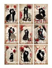  9 Vintage Valentines Day Couples Collage Glossy Stickers Scrapbook Label 305S