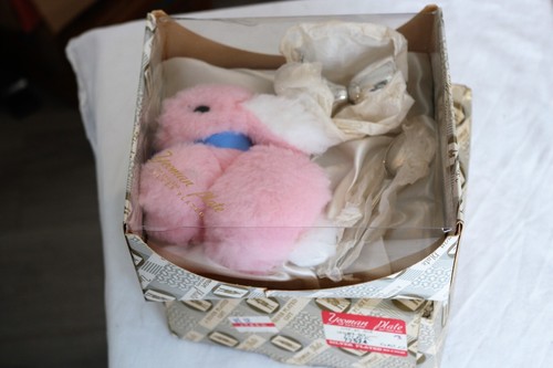 Yeoman Plate Silver Plated Egg Cup & Spoon with Pink Bunny Christening Set Gift - Picture 12 of 12