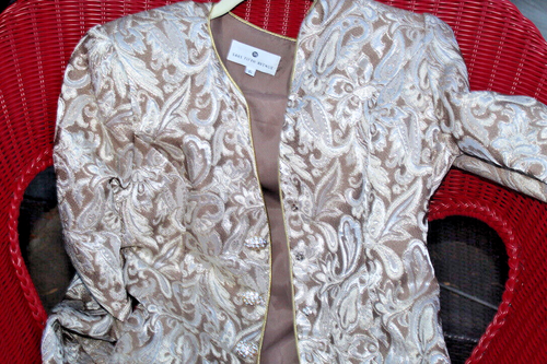 SAKS FIVE AVENUE BROCCATO SPEC. GIACCA DA OCCASIONE, METALLIZZATA EMB. W Z 6 nuovo con etichetta - Foto 3 di 6
