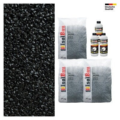 Steinteppich SET Nero 4-8mm Marmorkies 75kg + PU-Bindemittel Set für 7,5m²
