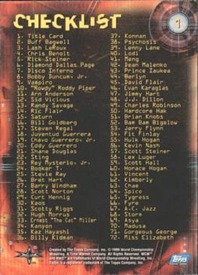 WCW EMBOSSED BASE / BASIC CARDS   1 TO  72  BY TOPPS   1999  WWE  - Image 3 of 4