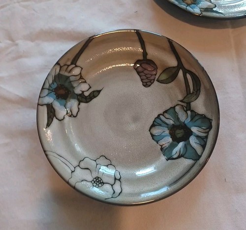 PFALTZGRAFF Harker Blue Floral on Mottled Beige 8.75" Salad Plates Set of 3 MINT - Picture 2 of 6