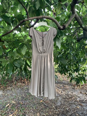   BGN Beige short silk/short flare dress/bridesmaid dress/mini silk dress $495