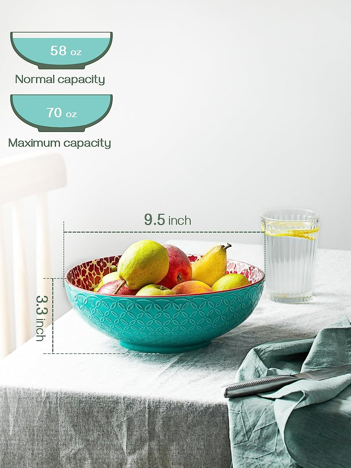 Large Serving Bowls, 9.5 Inch Mixing Bowls, Decorative Serving Dishes