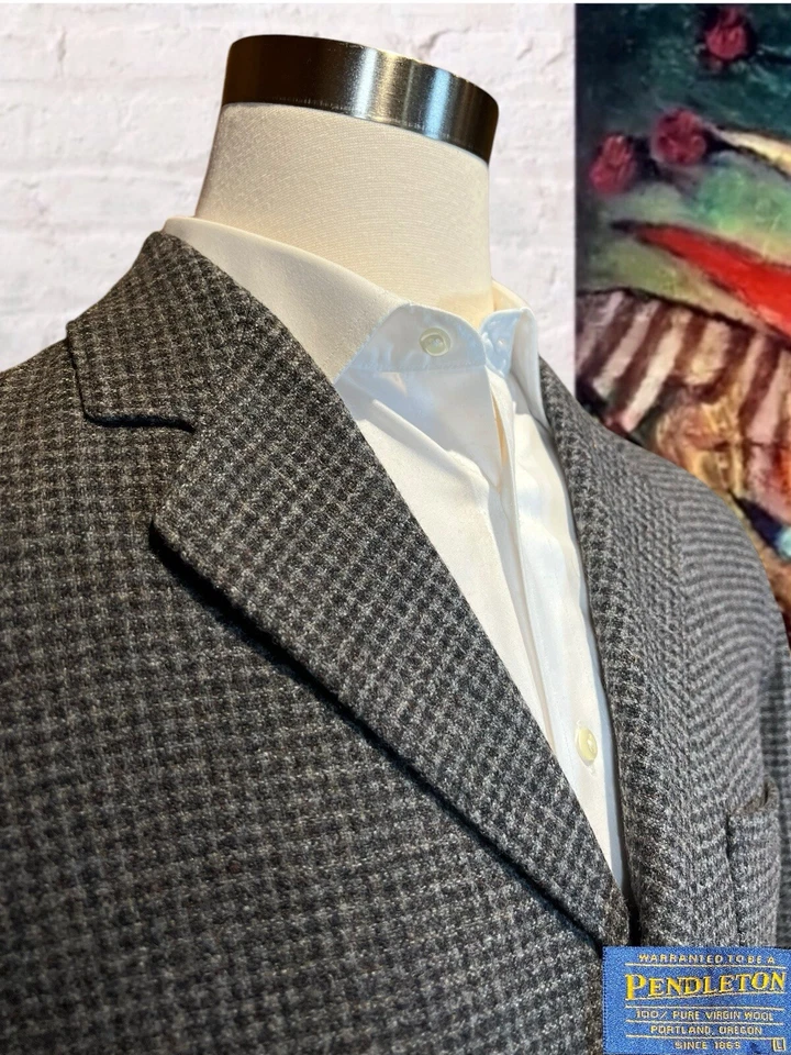 Pendleton 42R 灰色 Flanel 格子布贴口袋动作后外套运动夹克 — 第 4/4 张图片