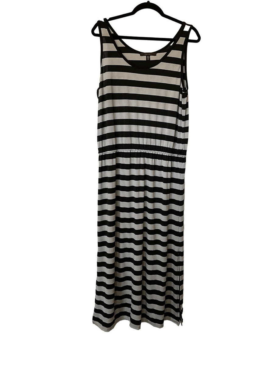 knee length dresses for ladies White And Blue Striped Maxi Dress With Open Back main image 0