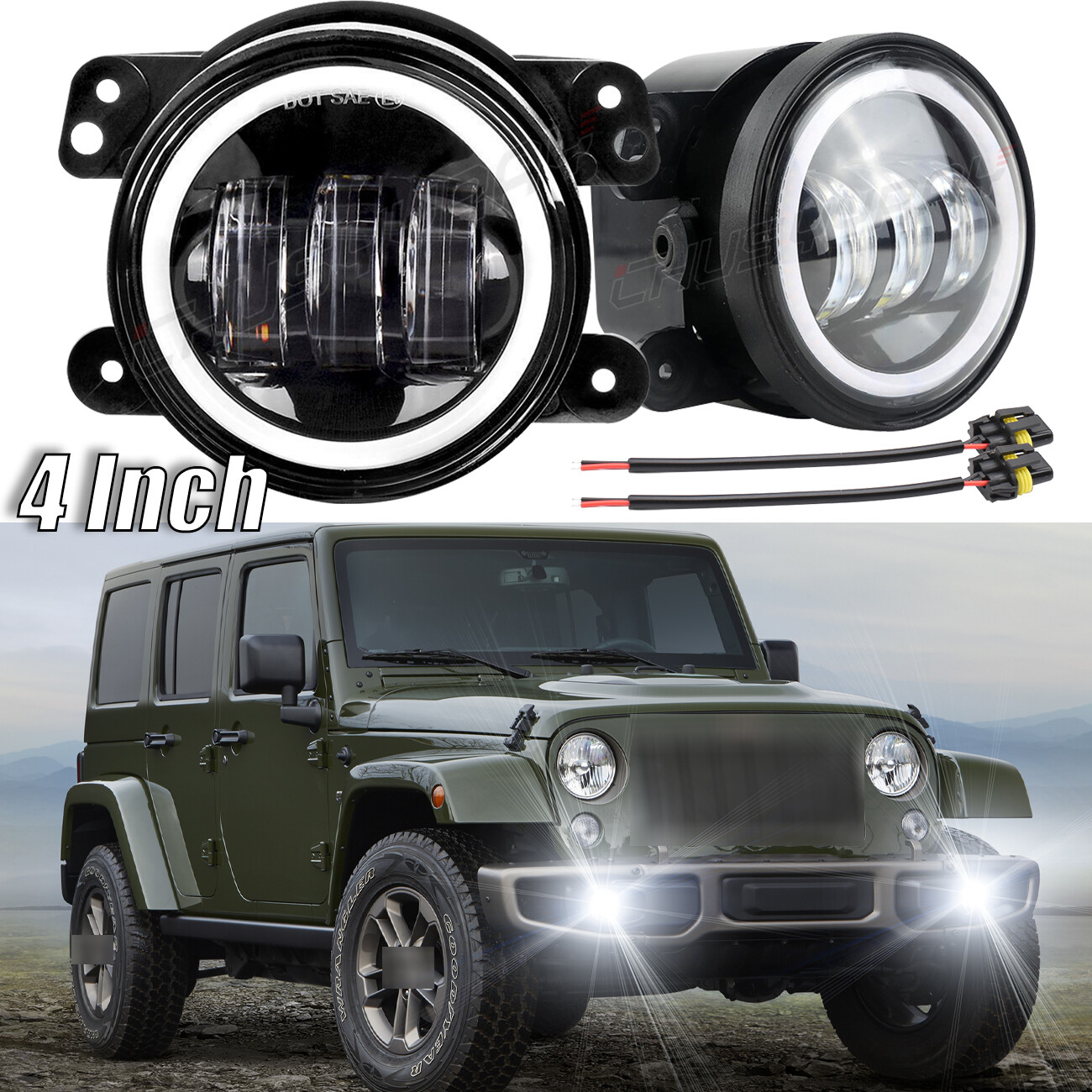 Pair 4 Inch LED Fog Lights Front Bumper Driving Lamps for Jeep Wrangler Dodge