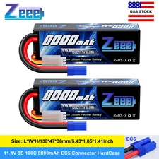 2xZeee 11.1V 100C 8000mAh 3S LiPo Battery EC5 for RC Car Truck Truggy Helicopter