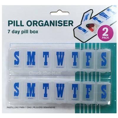 PILL BOX 7-DAY REMINDER BOX  2 PACK NEW IN PACK MEDICATION STORAGE CAMPING BAG2 