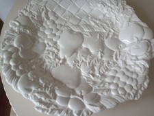 Stunning Extra Large White Fruit Embossed Glazed Platter Serving Plate USA