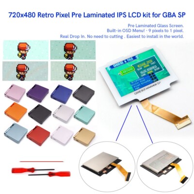 White Lens Laminated V5 IPS HD Highlight LCD OSD Screen Mod For GBA SP w/Housing