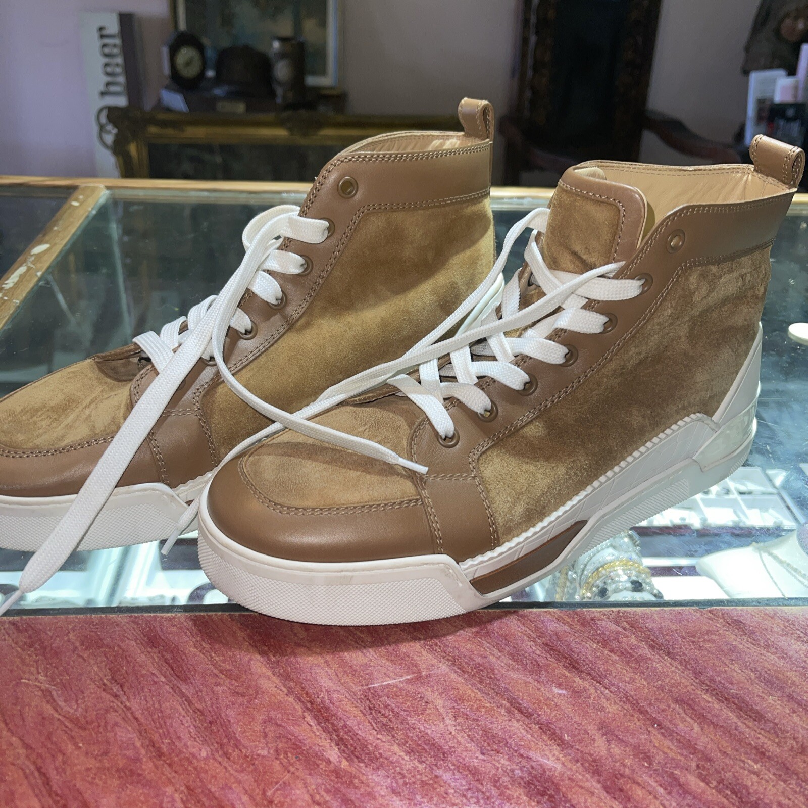 CHRISTIAN LOUBOUTIN Rankick Flat Loubi Brown suede high top 