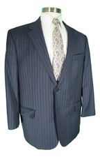 Jos A Bank Signature Gold Mens Navy Stripe 2 Btn Wool Suit 46R