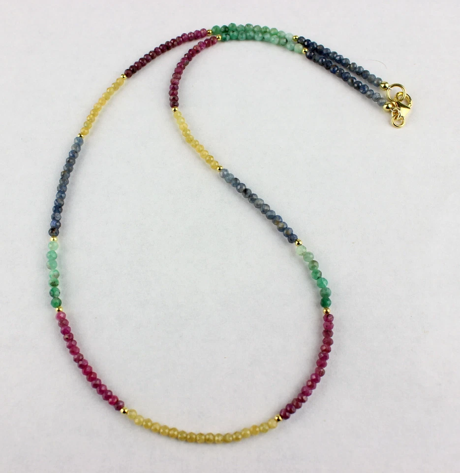 Rubino Zaffiro Smeraldo Catena Collana Arcobaleno Colorato Sfaccettato Sfera - Immagine 2 di 4