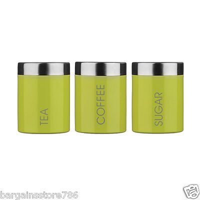 Elegant lime green kitchen canisters Lime Green Canisters Set Of 3 Kitchen New Storage Tea Coffee Sugar Jars Enamel Ebay