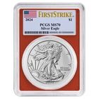 2024 $1 American Silver Eagle 1 oz PCGS MS70 FS Flag Label Red Frame