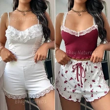 Women Sexy Lingerie Pajamas Lace Nightwear Sleepwear Camisole Cami Tops Shorts