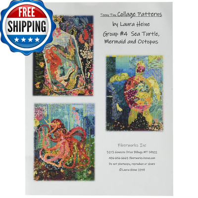 Fiberworks Laura Heine Teeny Tiny Collage Group 4 Sea Turtle Mermaid Octopus