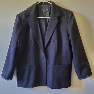 Requirements Sz 12 Black Blazer Jacket Workwear Retro Easy Casual Frayed Edges