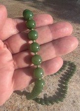 Green Jadeite Jade Beaded Necklace on String 30"