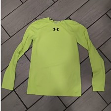 Under Armour Youth YXL Long Sleeve Fitted Tech Shirt Neon Yellow HeatGear