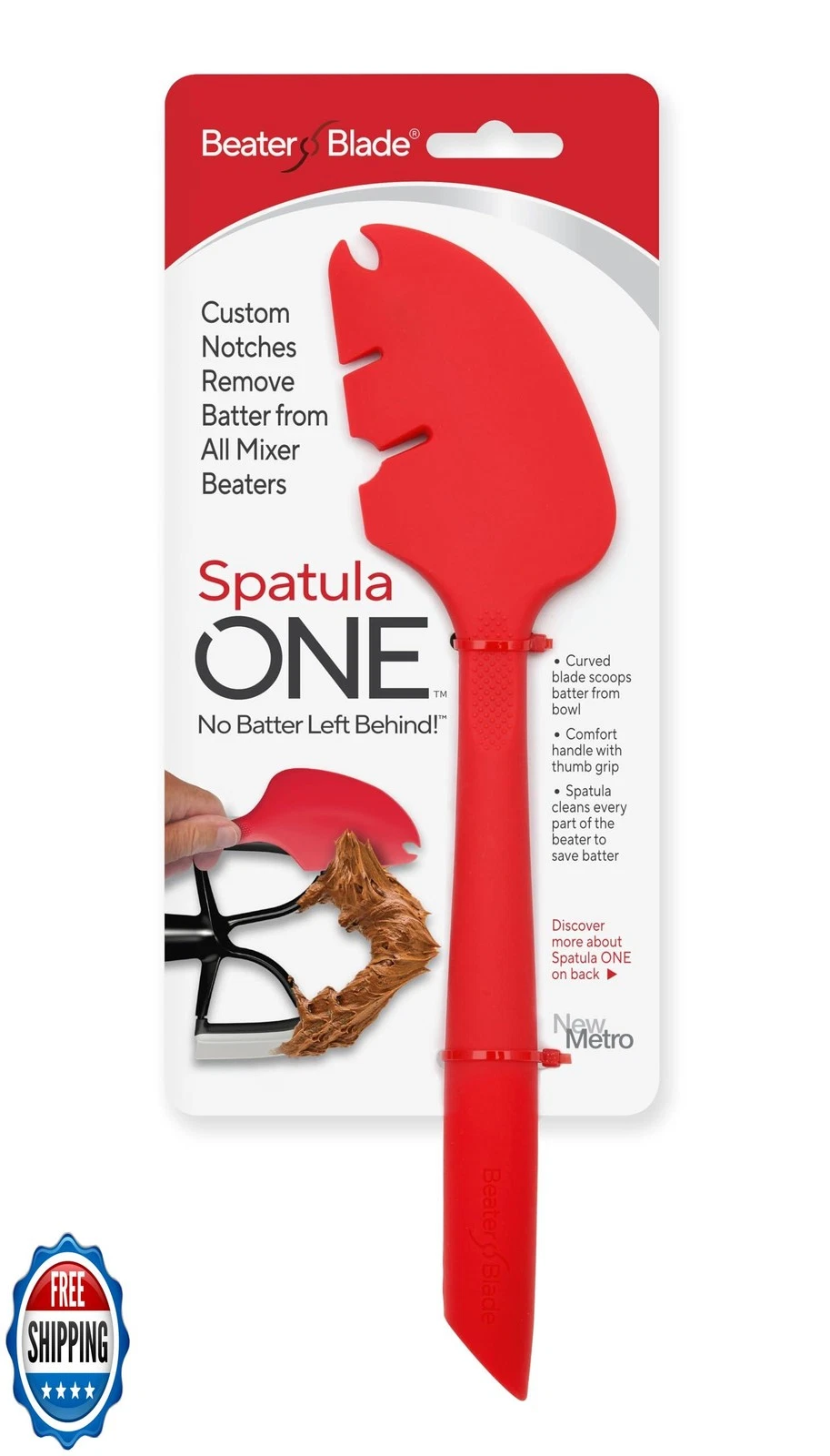 Silicone Spatula ONE Mixer Beater Scraper and Spatula, Cherry Red
