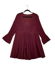 Torrid Womens Dress Sz 1 16 XL Skater Long Sleeve Lace-up Boho Flowy Knee Length