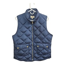 Woolrich Women  s Quilted Down Puffer Vest L Navy Zip Front Gold Snaps Pockets