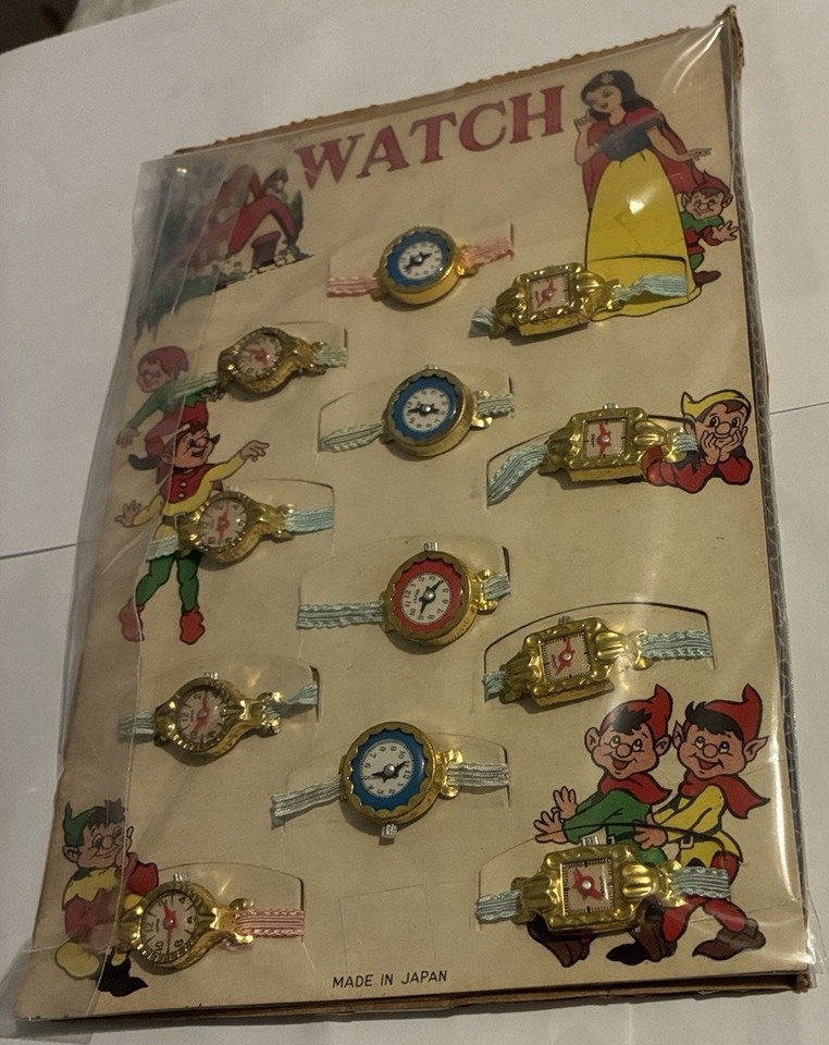 12x Vintage Toy Watch Tin Litho Plastic Promo on Card Display Sample ...