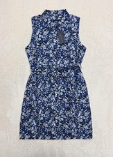 Tommy Hilfiger Shirt Dress Womens 10 Blue Floral Sleeveless Belted Knee Length