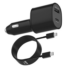 Super Fast Dual Car Charger 45W 15W Dual Ports USB-C USB-A White 6.6ft Ca...