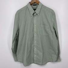 Eddie Bauer Long Sleeve Button Shirt Mens Size L Green Striped Wrinkle Resistant